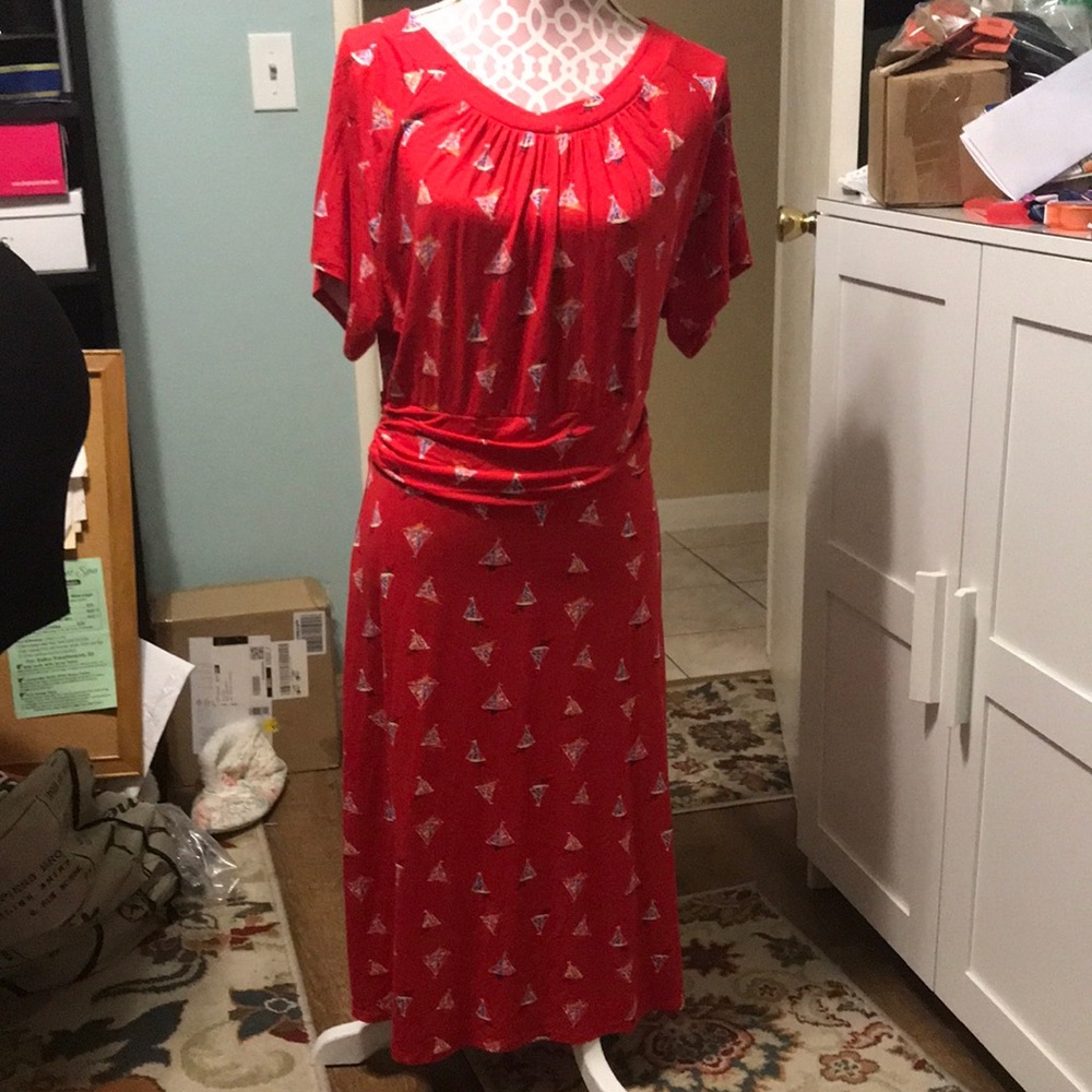 Red dress with sail boat pattern